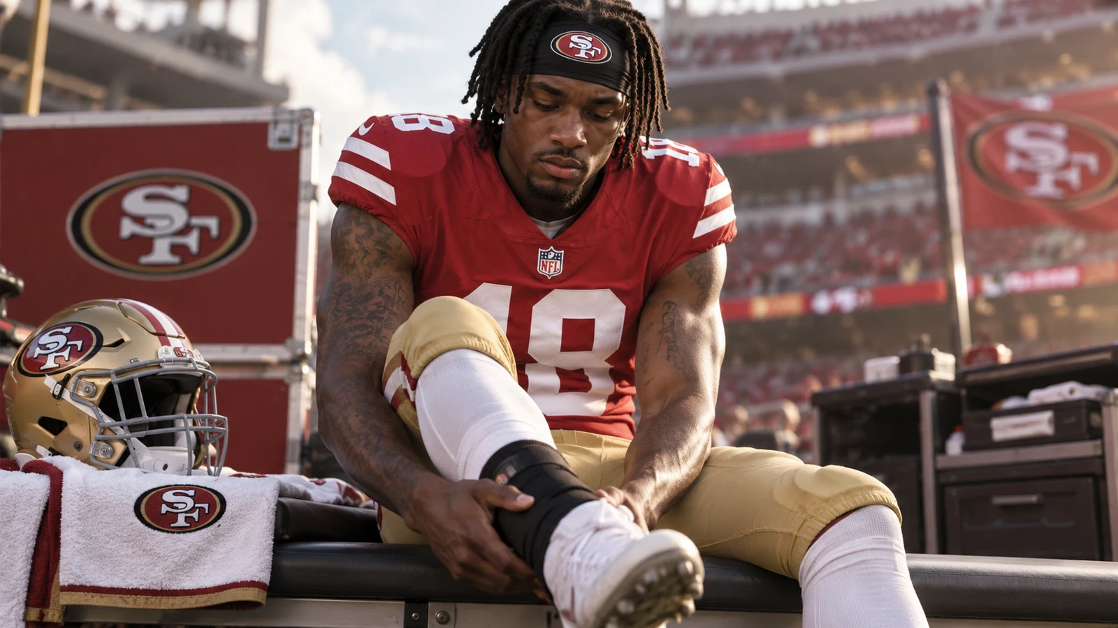 San Francisco 49ers editorial image for rookie wide receiver De'Zhaun Stribling's ankle injury and injured-reserve move.