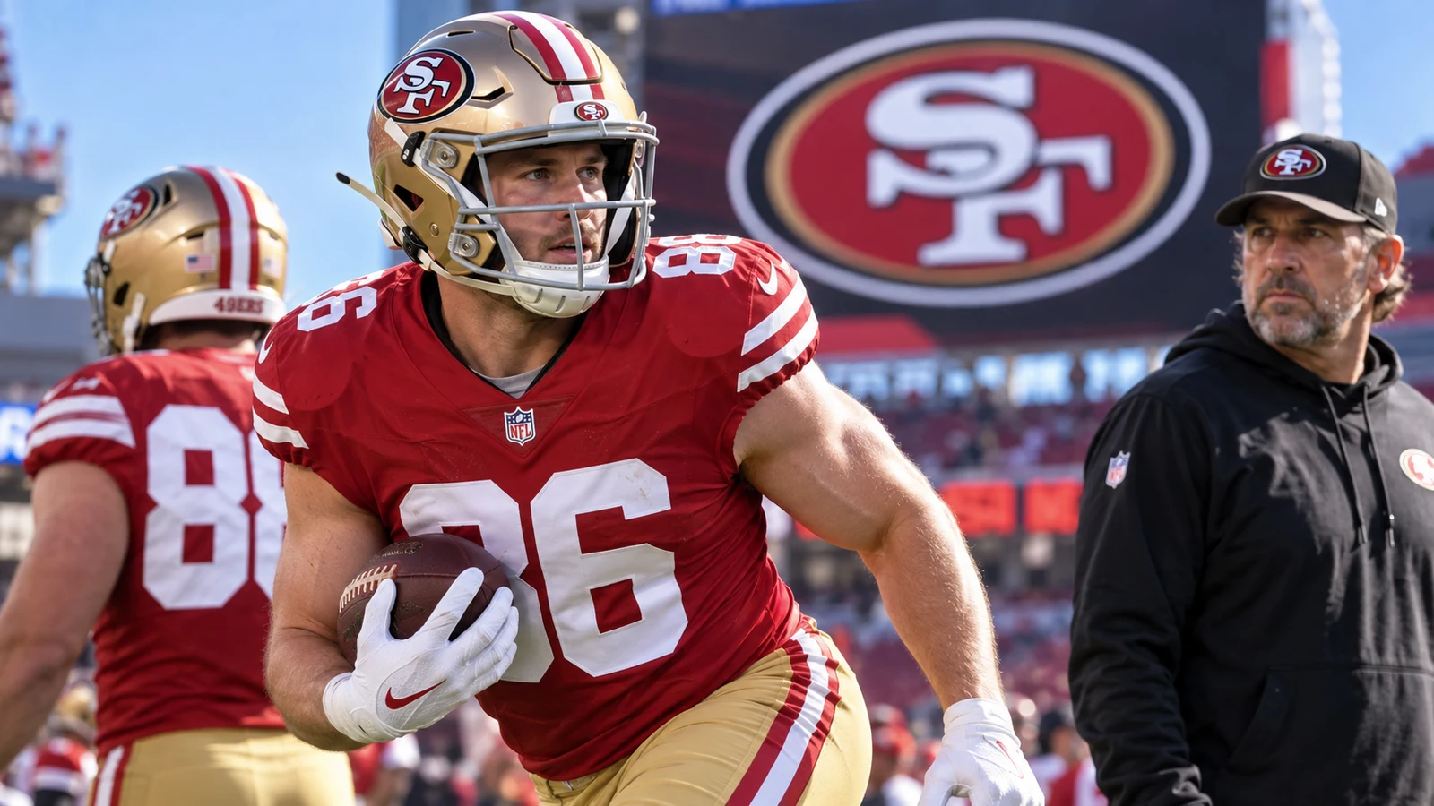 San Francisco 49ers tight end action as the team adds Jack Stoll following Jake Tonges' knee injury.