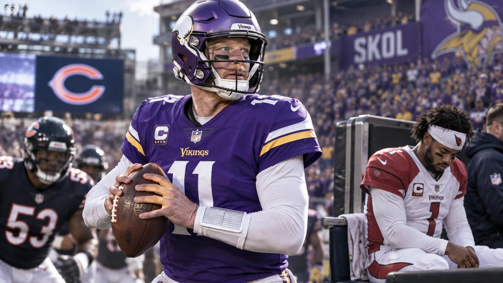 Carson Wentz preparing to start for the Vikings against the Bears with Kyler Murray ruled out.