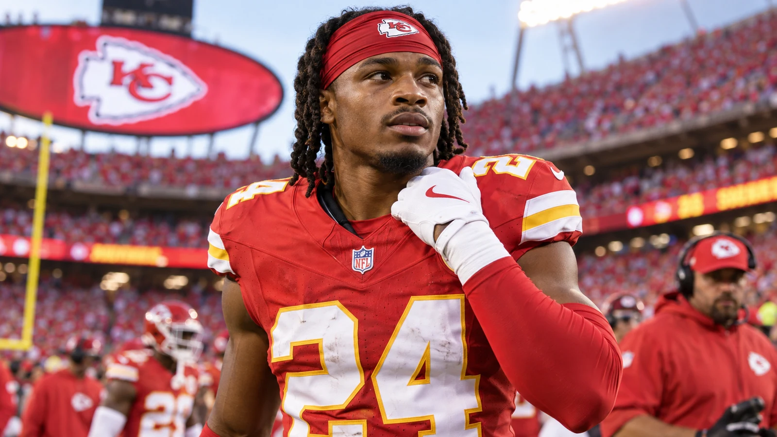 Kansas City Chiefs cornerback Mansoor Delane after a Week 1 shoulder injury.