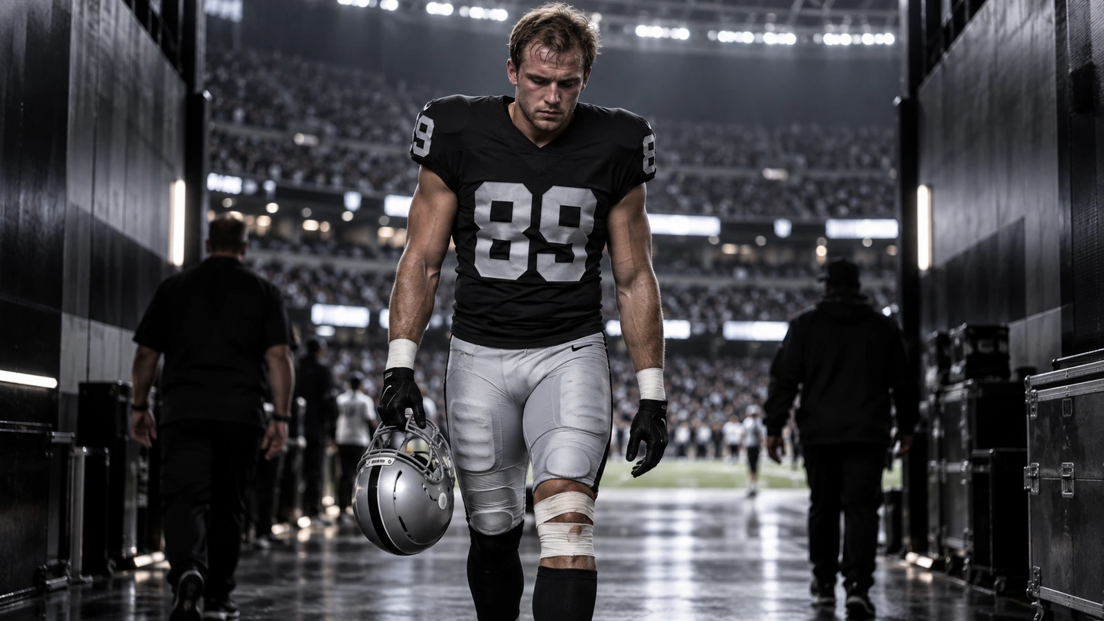 Las Vegas Raiders-themed editorial graphic built around Brock Bowers’ No. 89 and team colors