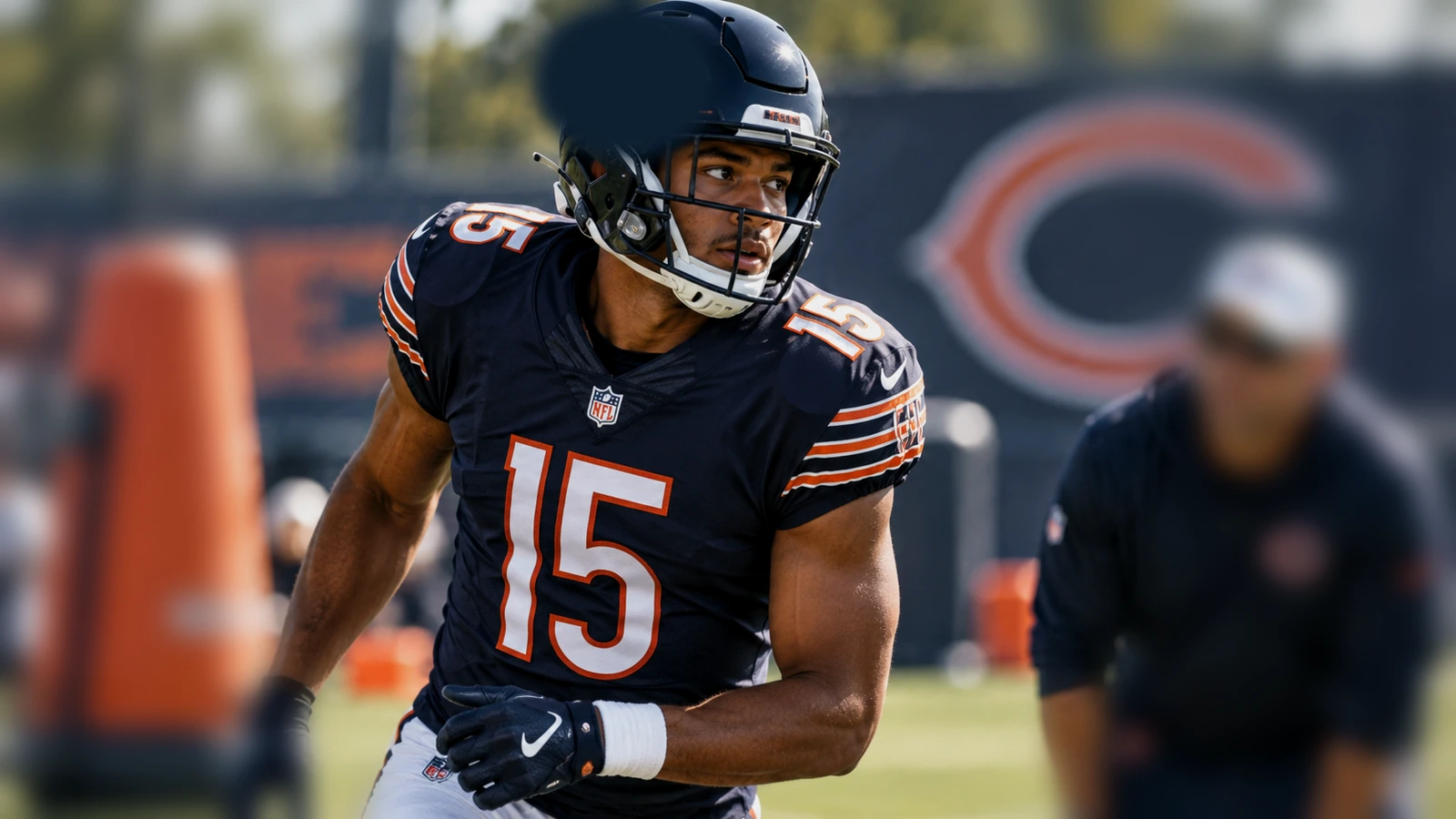 Rome Odunze working through a Chicago practice drill ahead of the Bears season opener.