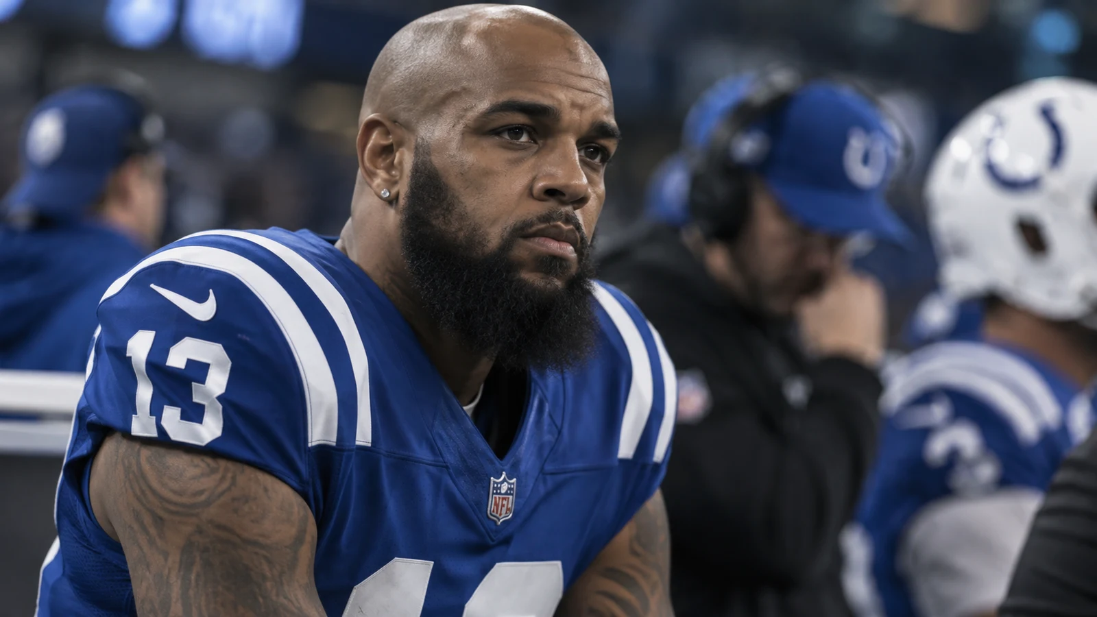 Indianapolis Colts wide receiver on the sideline during disciplinary news coverage
