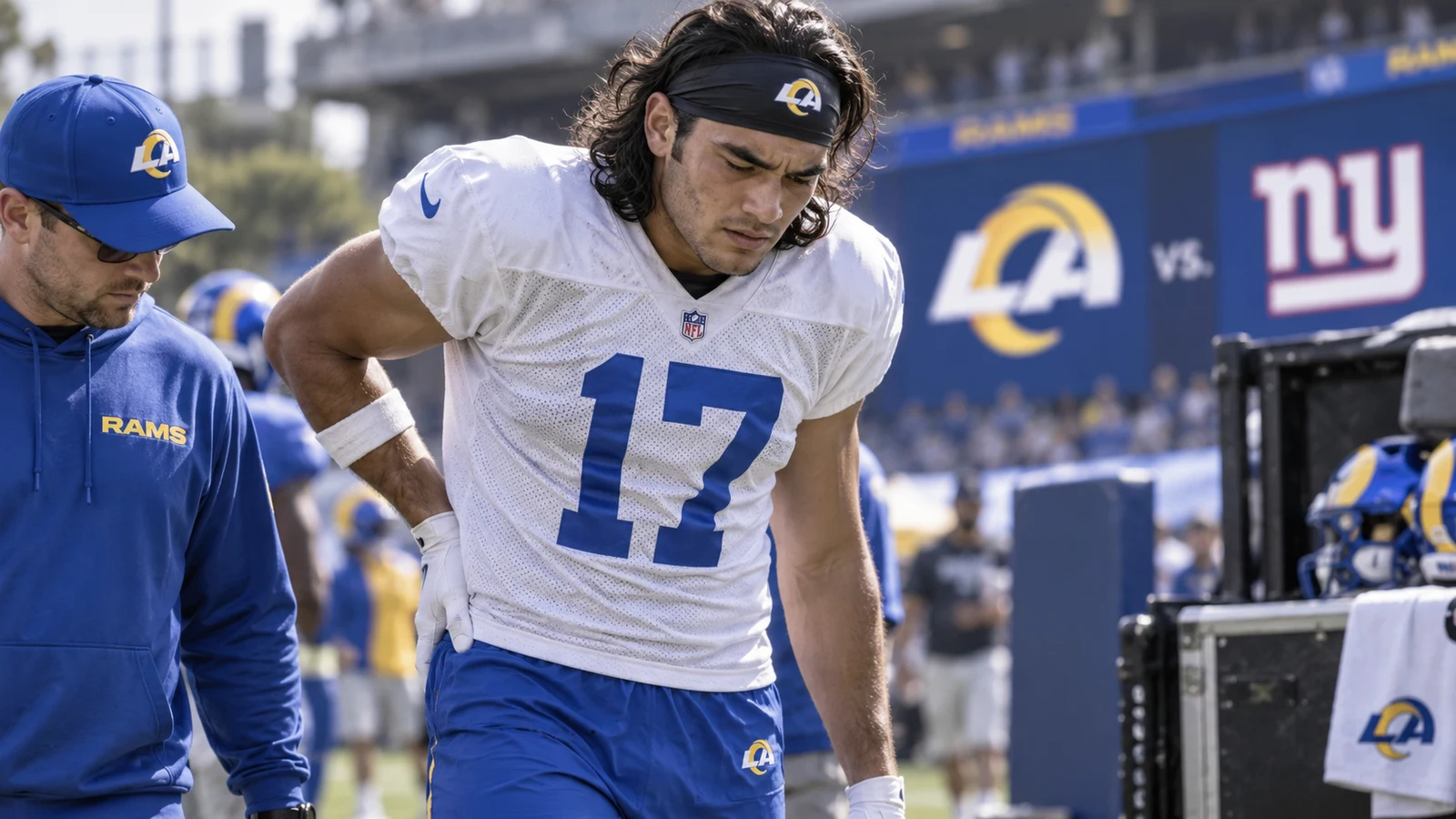 Rams wide receiver Puka Nacua dealing with hip discomfort ahead of the Week 2 game against the Giants.