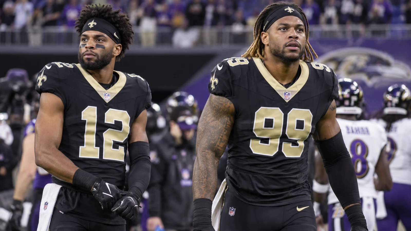 New Orleans Saints players ready to play against the Baltimore Ravens